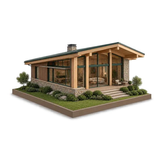 Maquete de casa contemporânea com estrutura de madeira e grandes vidros